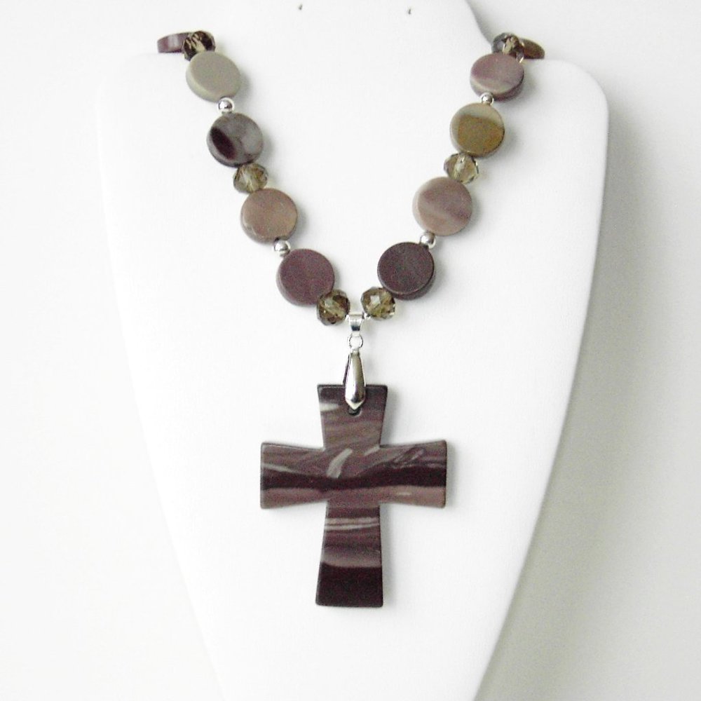 Natural zebra jasper silver plated necklace (#809)